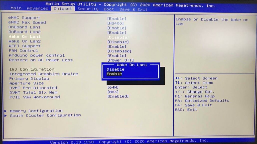 ODYSSEY – X86J4105 Üzerindeki BIOS Yapılandırma Seçenekleri
