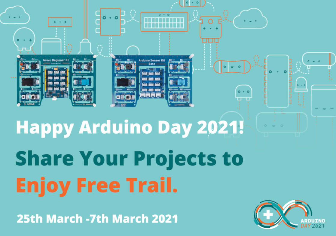 Mutlu Arduino Günü 2021. Harika projelerinizi paylaştığınızda Arduino Sensör Kiti veya Grove Başlangıç Kiti için ücretsiz deneme!