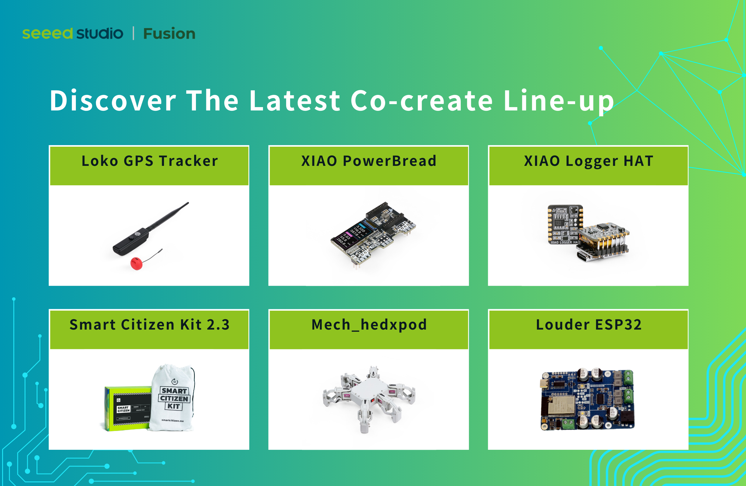 En son Co-create ürün serisini keşfedin: Loko GPS Takip Cihazı, XIAO PowerBread, XIAO Logger HAT, Akıllı Vatandaş Kiti, Mech_hexpod, Louder ESP32