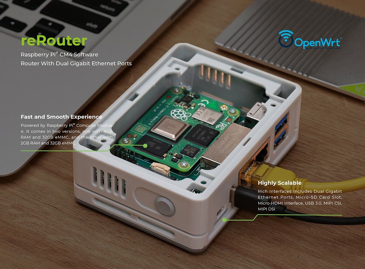 reRouter CM4 102032 - Raspberry Pi Based Mini Router, Travel Router, Dual Gigabit Ethernet, OpenWRT OS - Image 9