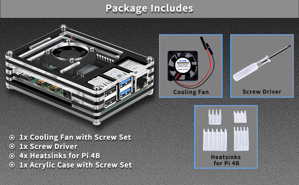 Raspberry Pi 9 Layers Acrylic Case with Fan (Support Pi 4) - Image 5