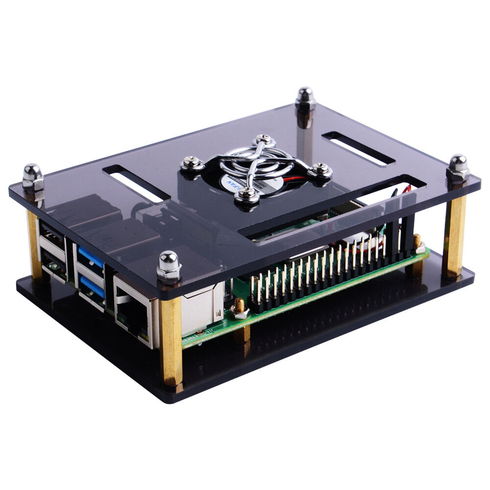 Raspberry Pi Brown Single Layer Acrylic Case with Fan (Support Pi 4) - Image 2