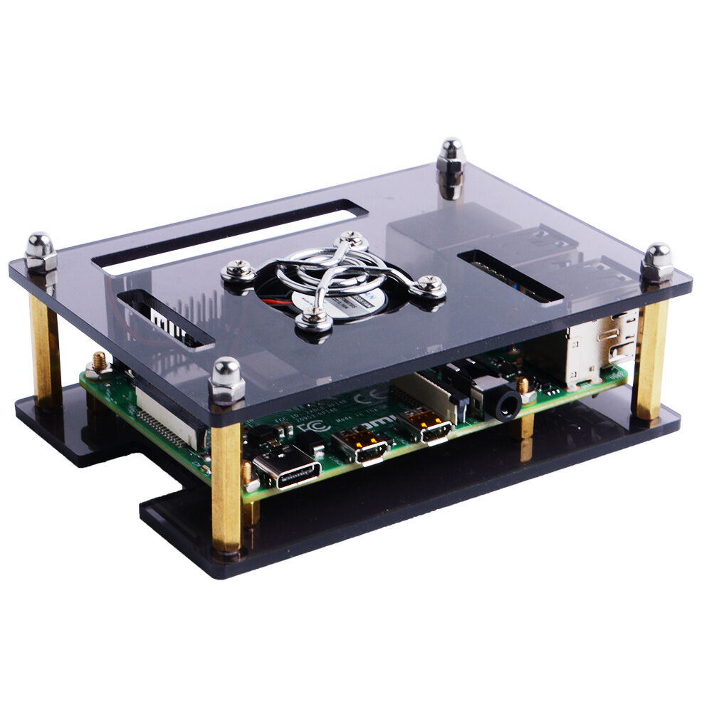 Raspberry Pi Brown Single Layer Acrylic Case with Fan (Support Pi 4) - Image 3