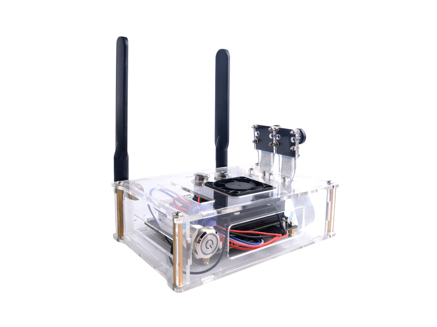 Acrylic Case for Jetson Nano B01 with Cooling Fan, Dual Antenna Mounts, Power/FR/RESET Buttons - Image 2