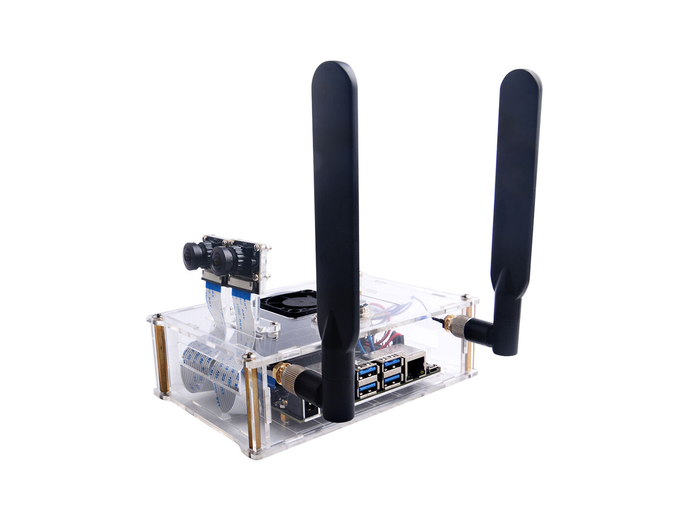 Acrylic Case for Jetson Nano B01 with Cooling Fan, Dual Antenna Mounts, Power/FR/RESET Buttons - Image 4