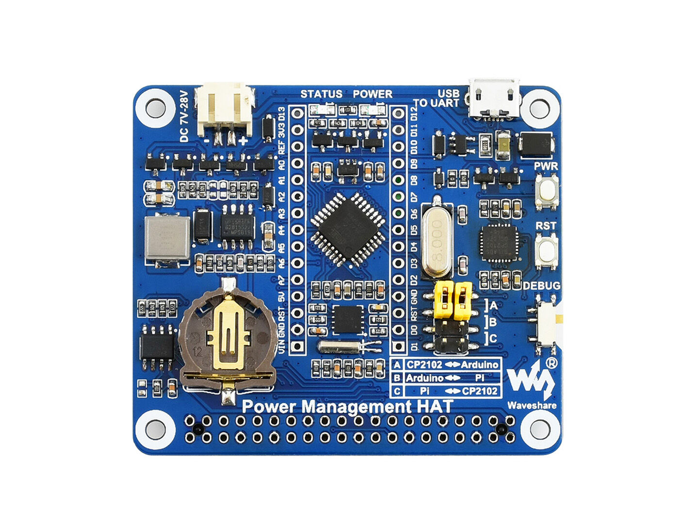 Power Management HAT for Raspberry Pi, Embedded Arduino MCU and RTC - Image 2