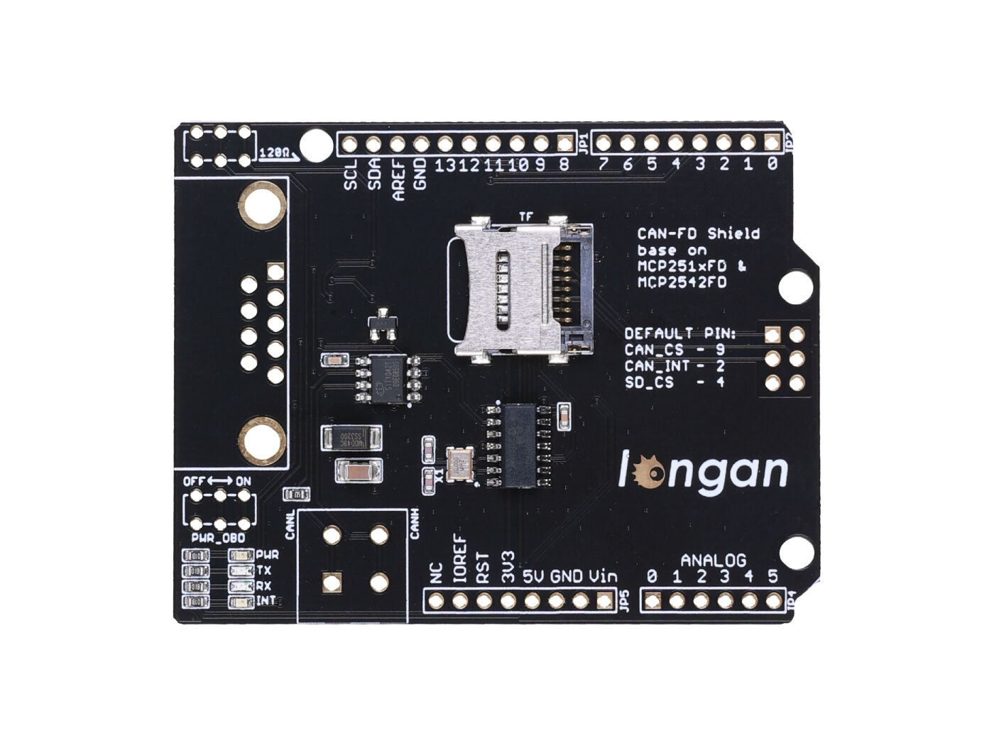 CAN FD Shield for Arduino - CAN-FD, CAN 2.0, industrial standard 9-pin sub-D, high-speed SPI interface, selectable OBD-II and CAN standard pinouts, adjustable chip select and INT pins - Image 2