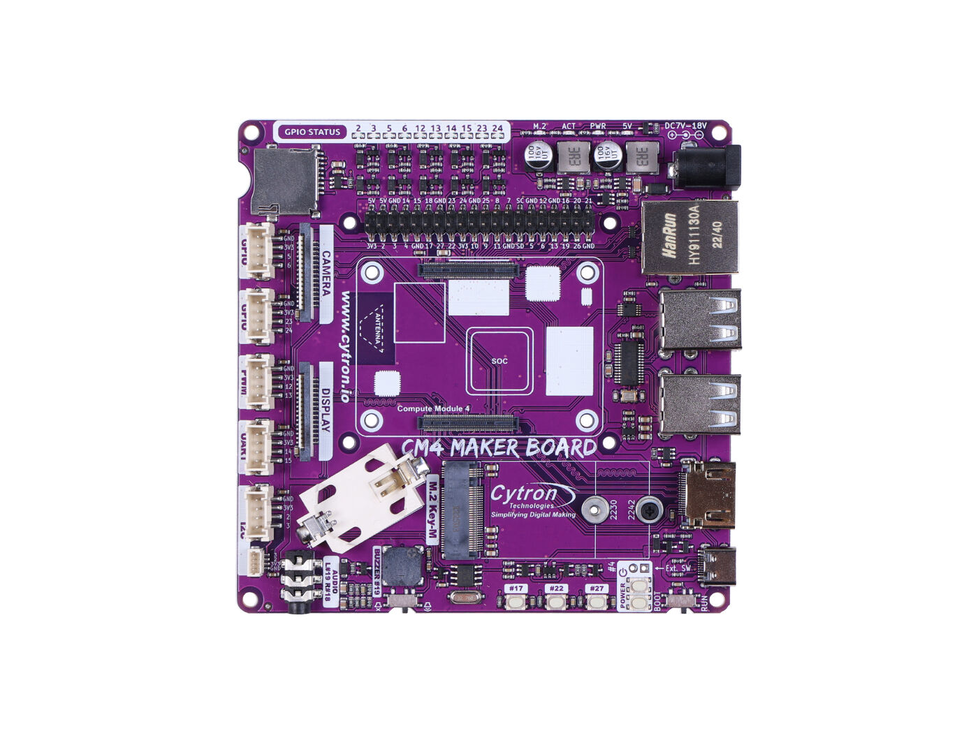 CM4 Maker Board - Gigabit Ethernet, CSI, DSI ekran, 5 Grove portu, M.2 Key M, microSD kart yuvası, JST-SH 4-Ways konektörü - Görsel 3