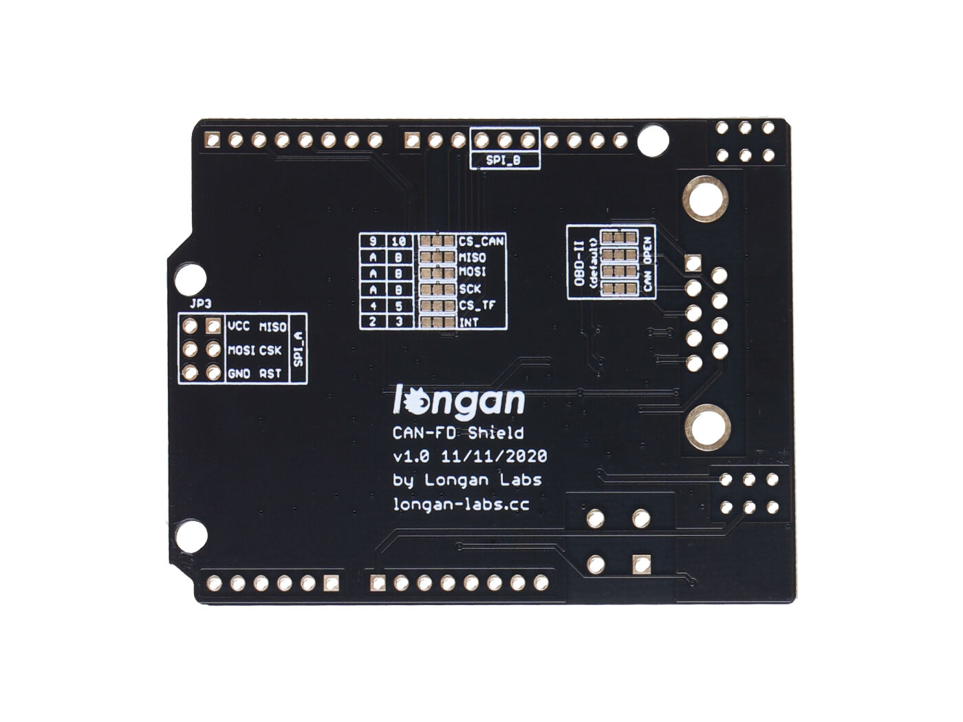 CAN FD Shield for Arduino - CAN-FD, CAN 2.0, industrial standard 9-pin sub-D, high-speed SPI interface, selectable OBD-II and CAN standard pinouts, adjustable chip select and INT pins - Image 3