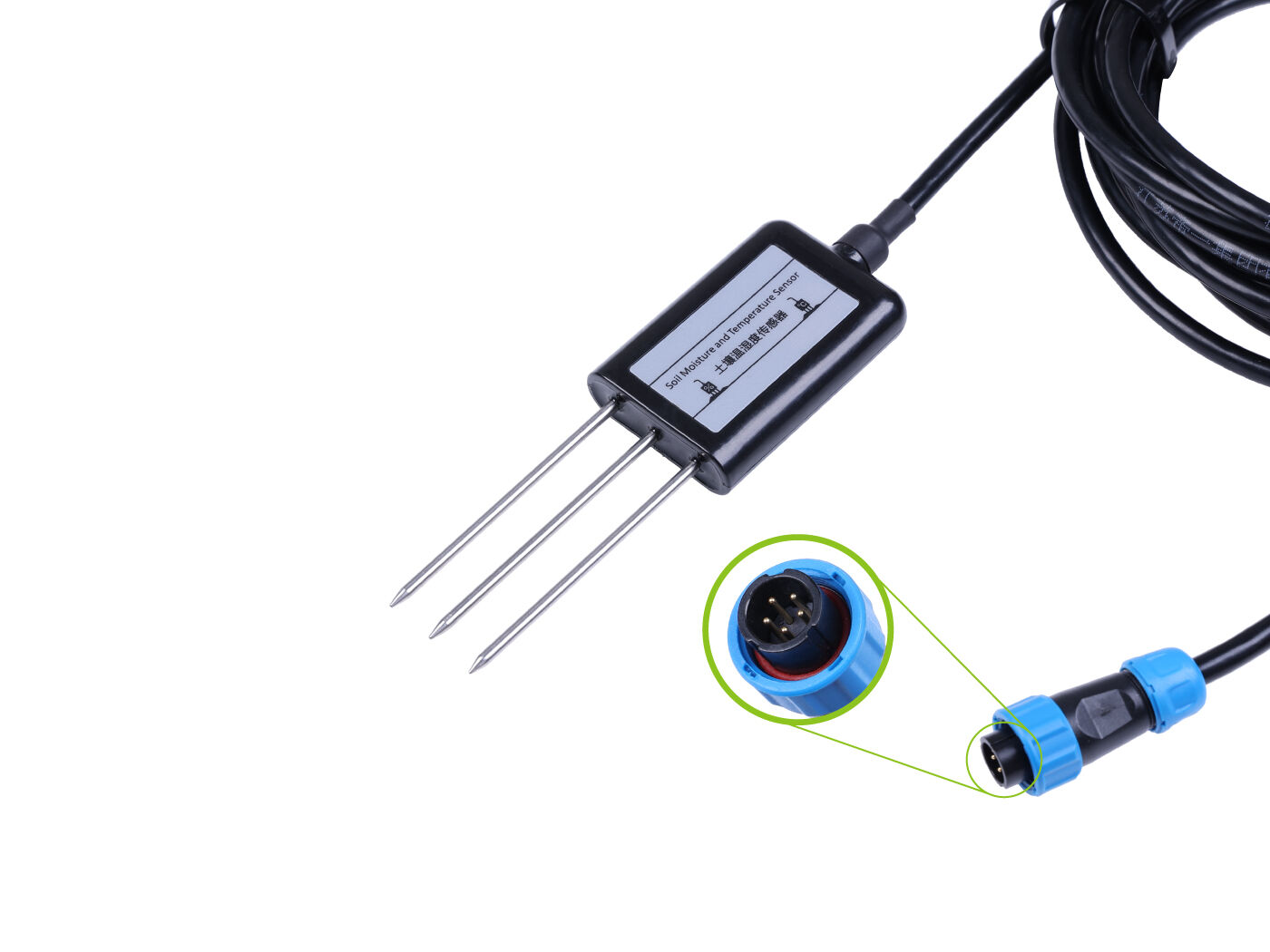Industrial Soil Moisture & Temperature Sensor MODBUS-RTU RS485, 0-2V Analog Voltage (S-Soil MT-02B), with waterproof aviation connector - Image 3