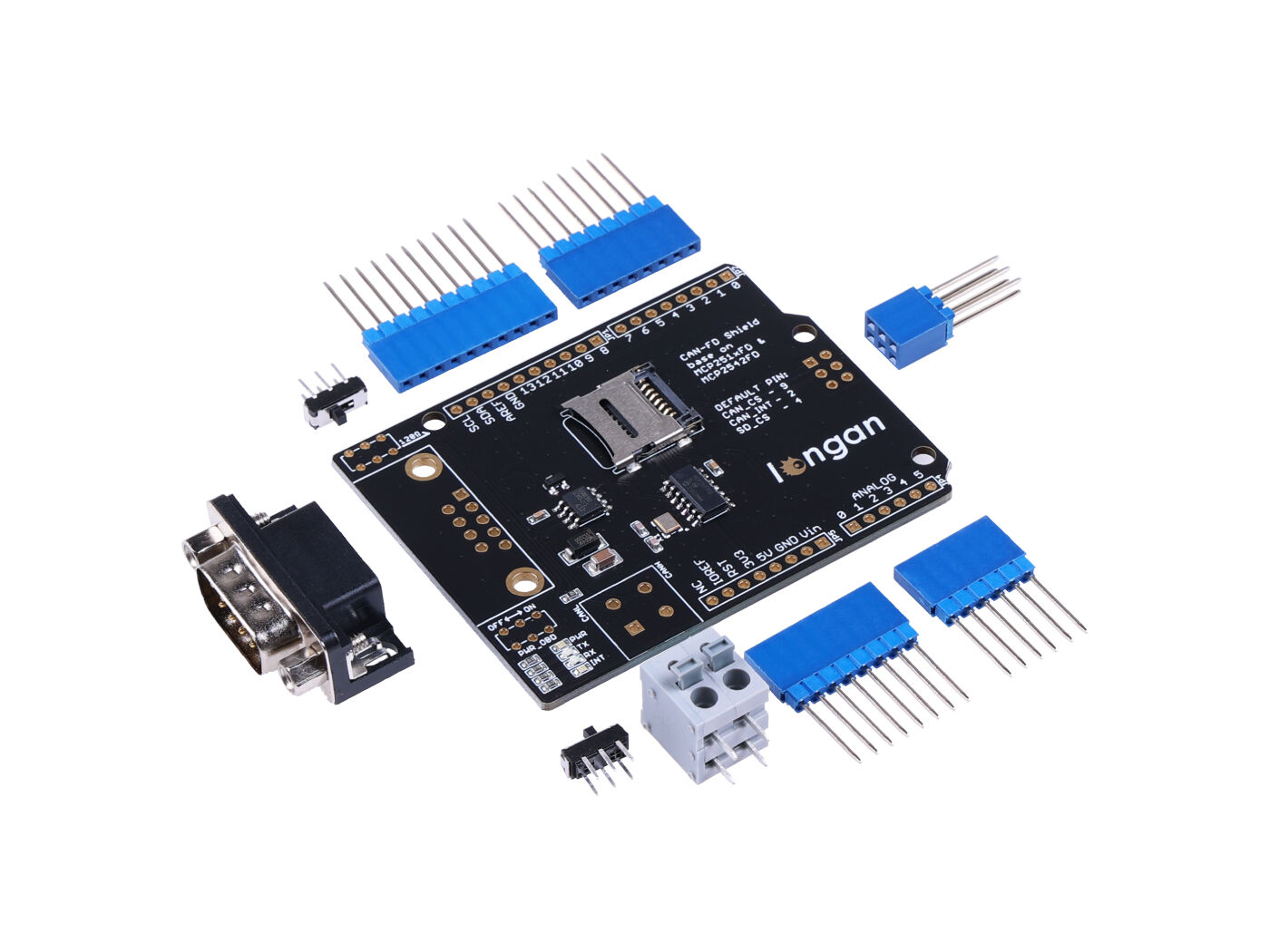 CAN FD Shield for Arduino - CAN-FD, CAN 2.0, industrial standard 9-pin sub-D, high-speed SPI interface, selectable OBD-II and CAN standard pinouts, adjustable chip select and INT pins - Image 5