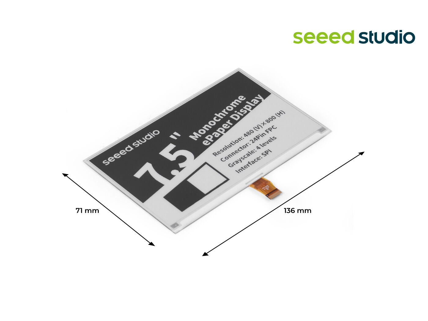 7.5" Monochrome eInk / ePaper Display with 800x480 Pixels, SPI interface, Support XIAO/Arduino - Image 6