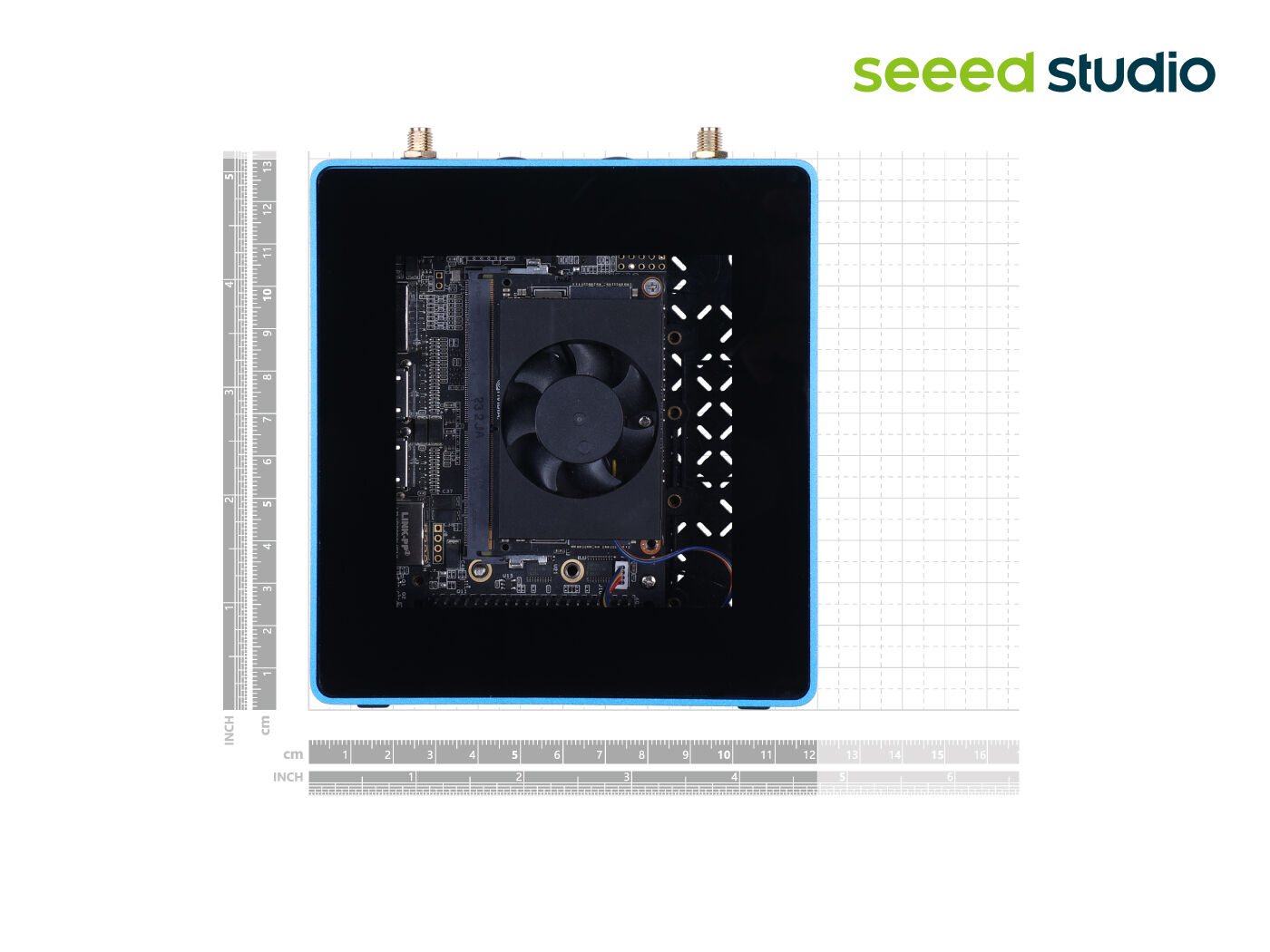 Jetson SUB Mini PC V2 - Blue with Jetson Xavier NX module, Aluminum case with cooling fan, 128GB SSD, WiFi, Antennas and pre-installed JetPack System - Image 7