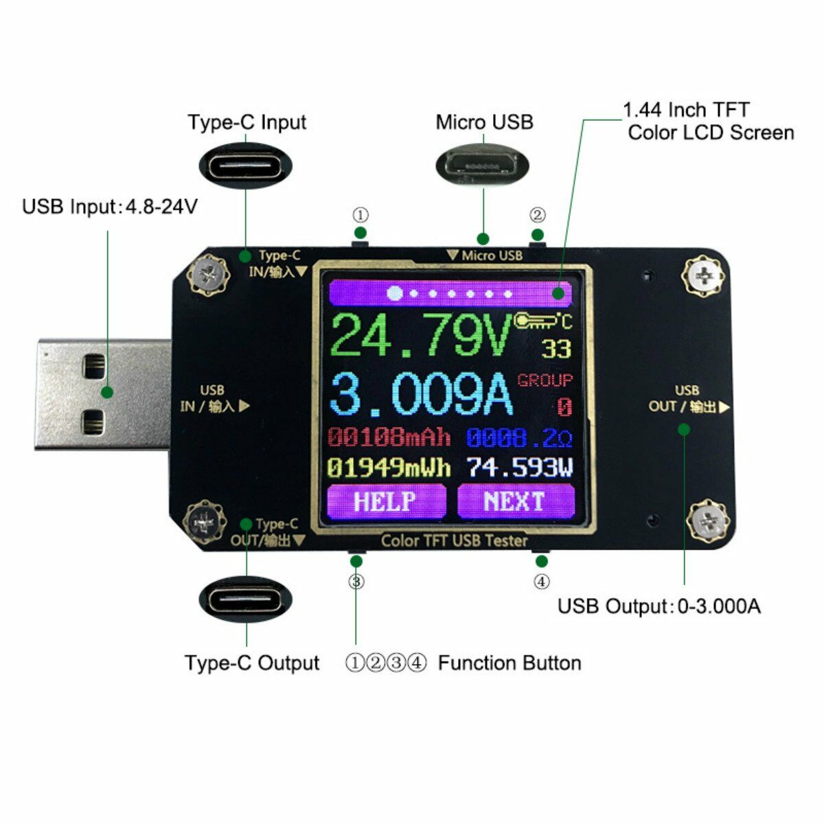 Wireless bluetooth online TFT Color Type-C & USB Tester - Image 4