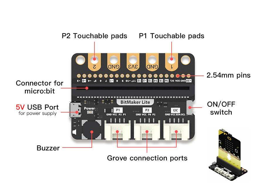 BitMaker Lite - Grove Expansion Board for Micro:bit (3 Grove Ports) - Image 2