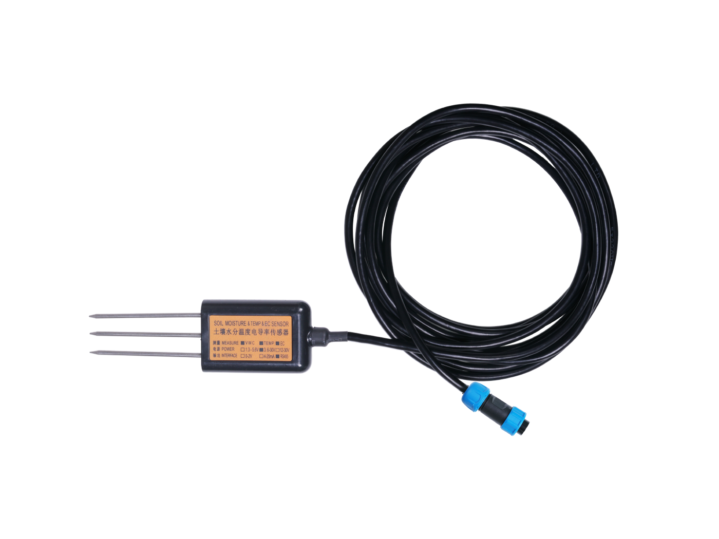 Industrial Soil Moisture & Temperature & EC Sensor MODBUS-RTU RS485 (S-Soil MTEC-02B), with waterproof aviation connector - Image 2