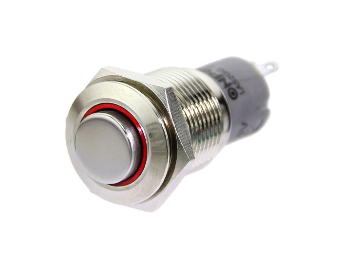 16mm Momentary Metal Illuminated Push Button - Red LED