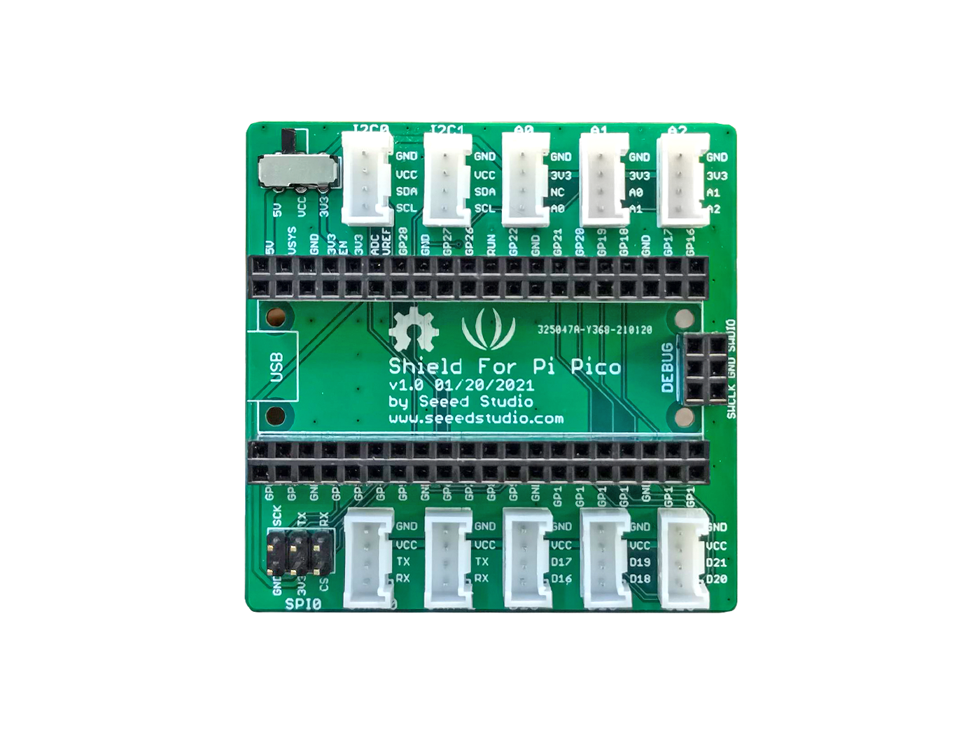 Grove Shield for Pi Pico - All female headers output, Grove interface for 2× I2C, 2× UART, 3× Digital, 3× Analog, Power Switch, 1x SPI, SWD Debug Interface - Image 2