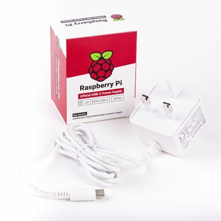 Raspberry Pi Official Power Supply 15.3W USB-C with 1.5M Cable - UK Plug  5.1V 3A White