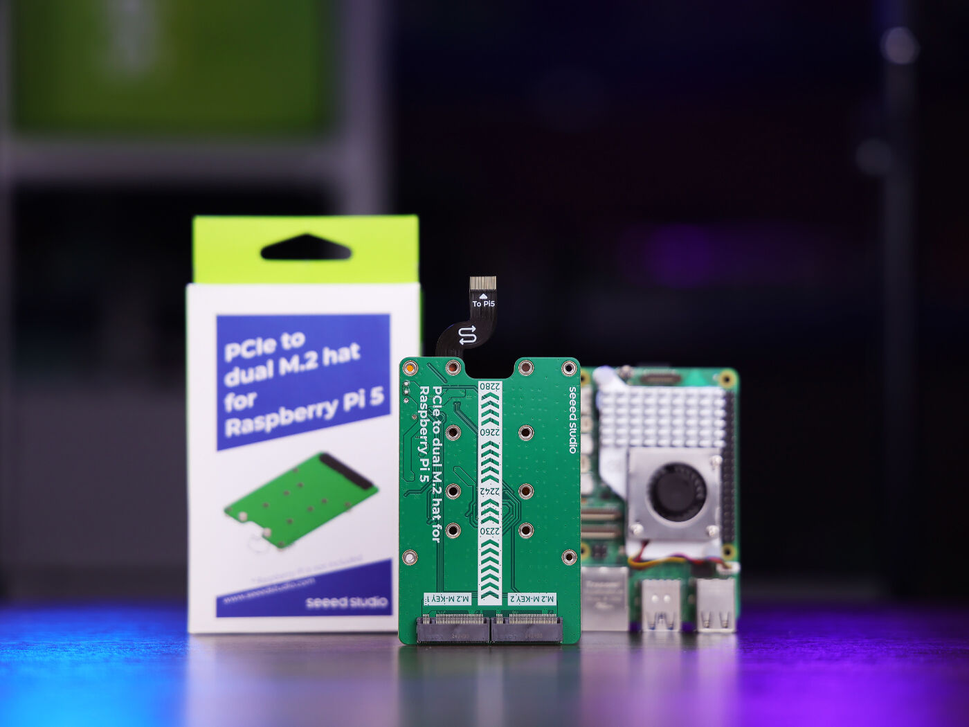 Raspberry Pi 5 için PCIe2.0'dan çift M.2 hattı, NVMe SSD'yi destekler, Hailo8/8L'yi destekler.