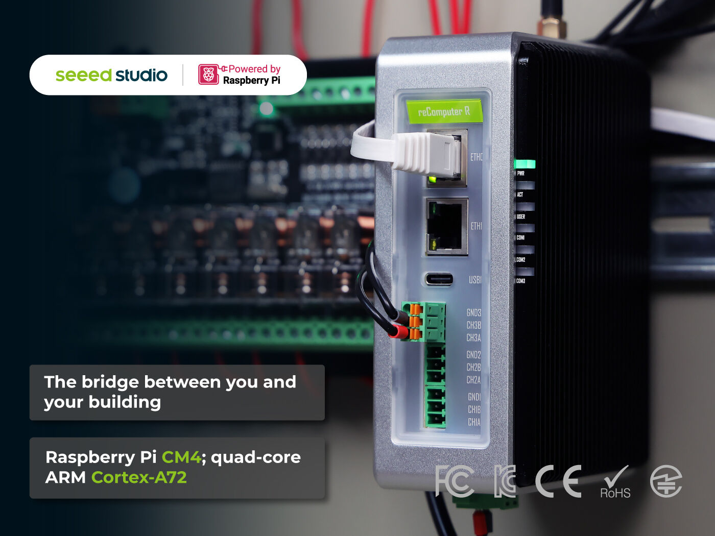 reComputer R1035-10 - Raspberry Pi IoT Geçidi ve Kontrol Cihazı, CM4 Destekli, AI Yeteneği | 8GB RAM, 32GB eMMC