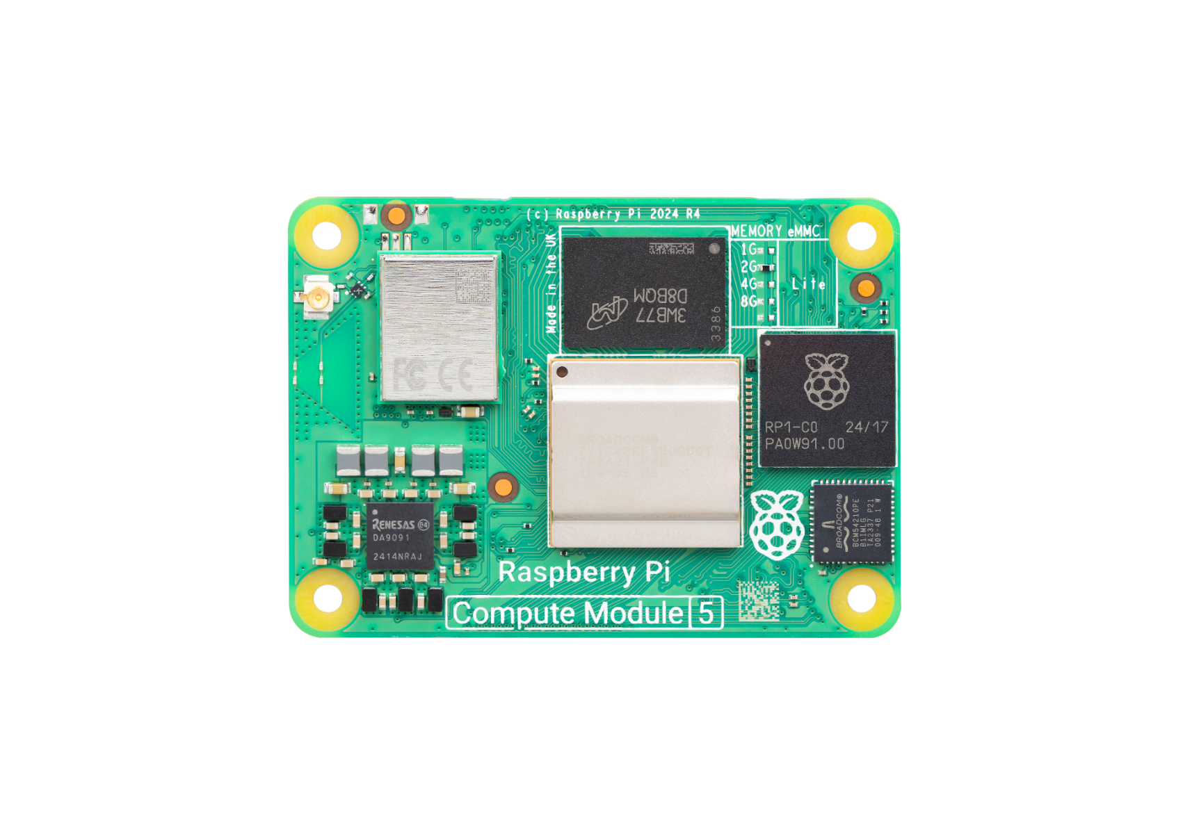 Raspberry Pi Compute Module 5 - 16GB RAM, 16GB eMMC, 2.4/5.0GHz Wi-Fi & Bluetooth 5.0 (CM5116016)