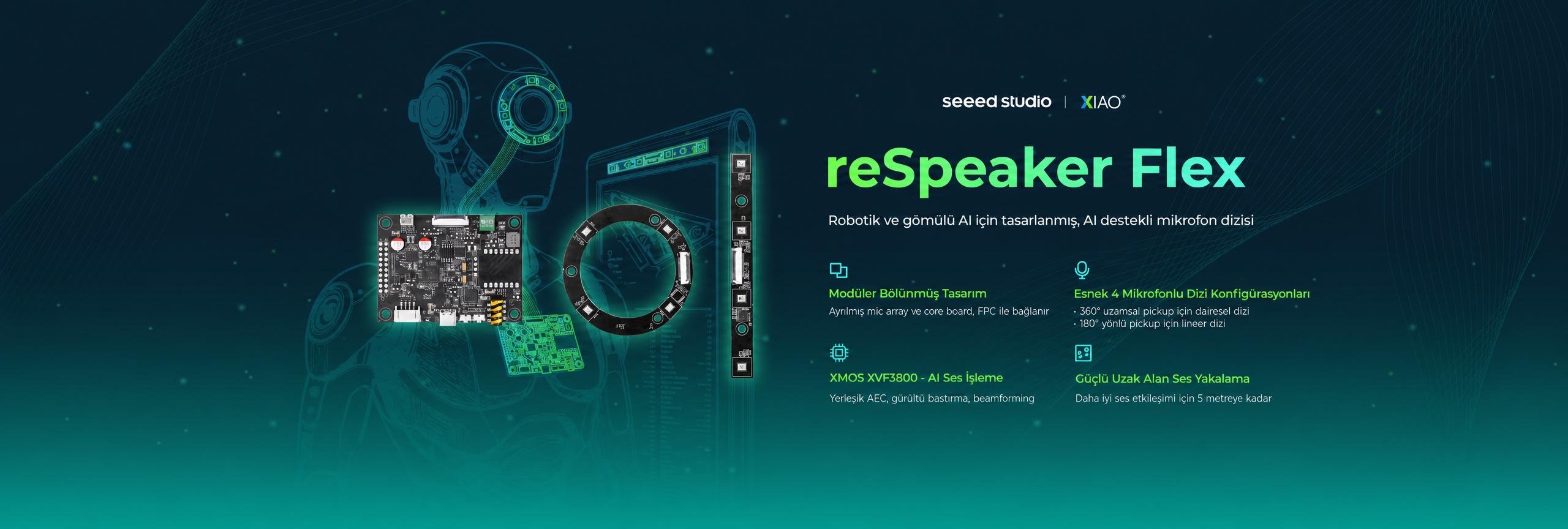 reSpeaker Flex, robotik ve gömülü AI için tasarlanmış, AI destekli mikrofon dizisi ile esnek konfigürasyonlar sunuyor.