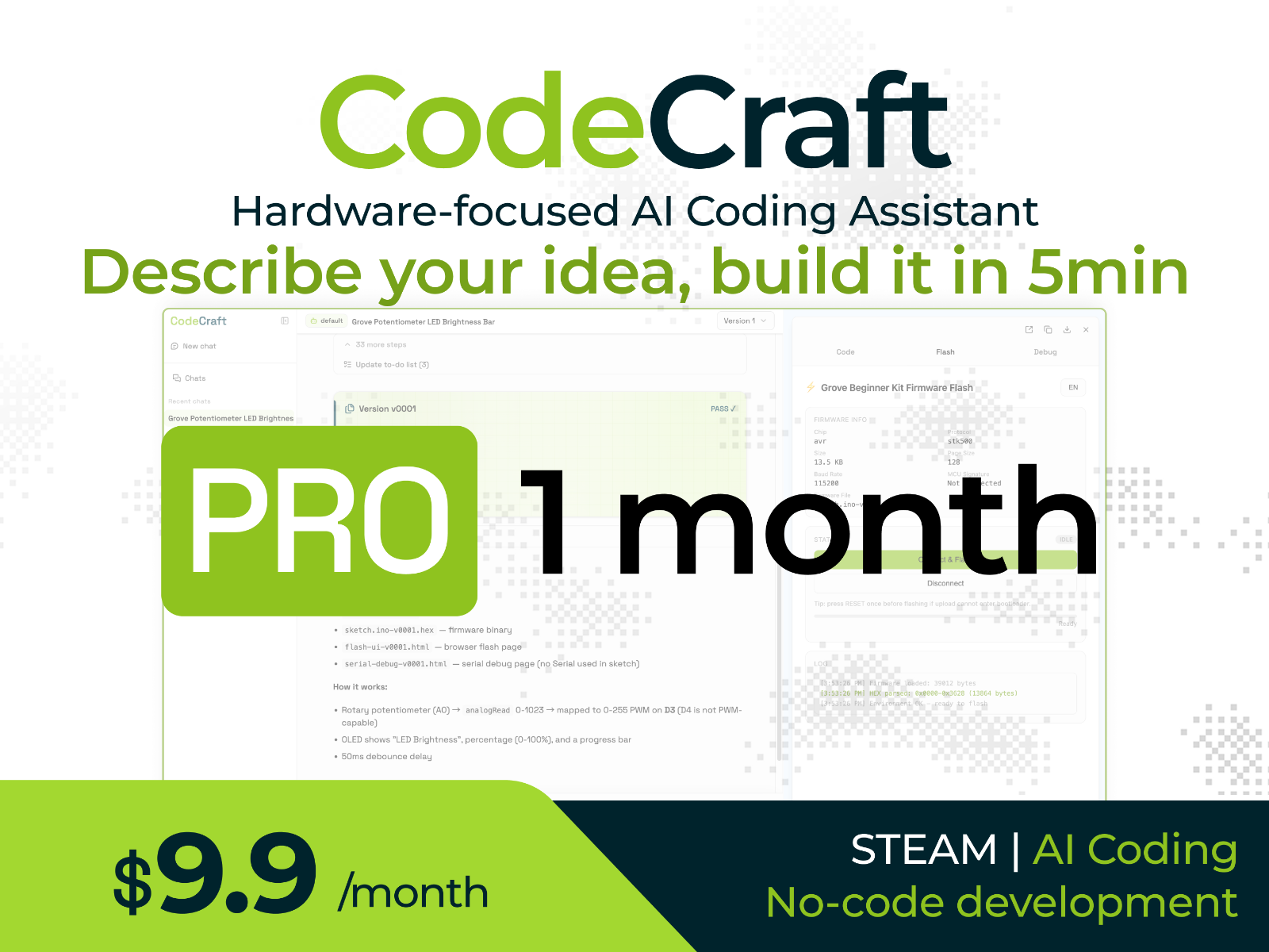CodeCraft Pro 1-month — Hardware-focused AI Coding Assistant for Wio Terminal, Grove Beginner Kit & XIAO ESP32