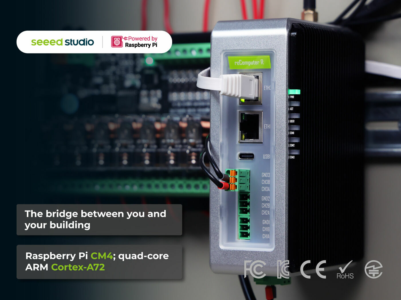 reComputer R1036-10 - Raspberry Pi IoT Gateway & Controller, CM4-Powered, AI Capable | 8GB RAM, 64GB eMMC