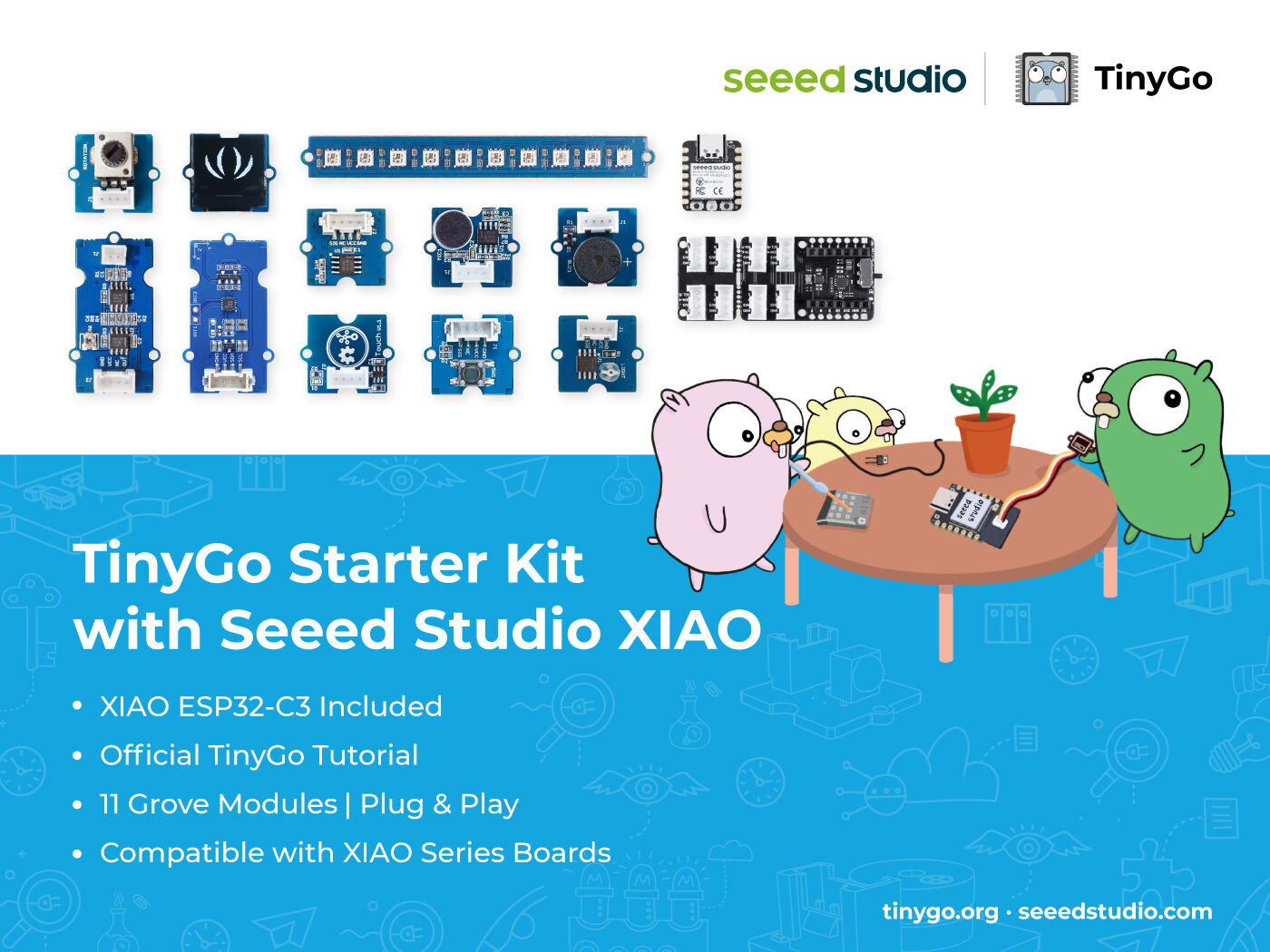 TinyGo Starter Kit with Seeed Studio XIAO - Program Embedded Hardware in Go, Solderless, Grove Modules, Official TinyGo Tutorial