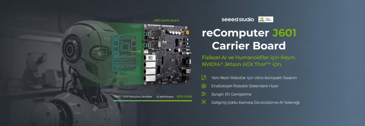 reComputer J601 Carrier Board, NVIDIA® Jetson AGX Thor™ için ultra kompakt tasarım ve gelişmiş çoklu kamera AI yetenekleri sunar.